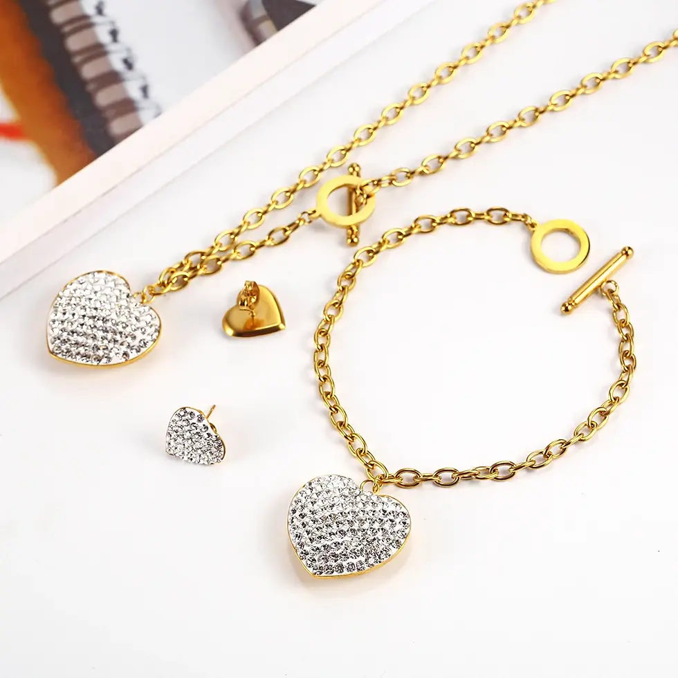 Heart Stainless Steel Jewelry Set – Necklace, Earrings & Bracelet