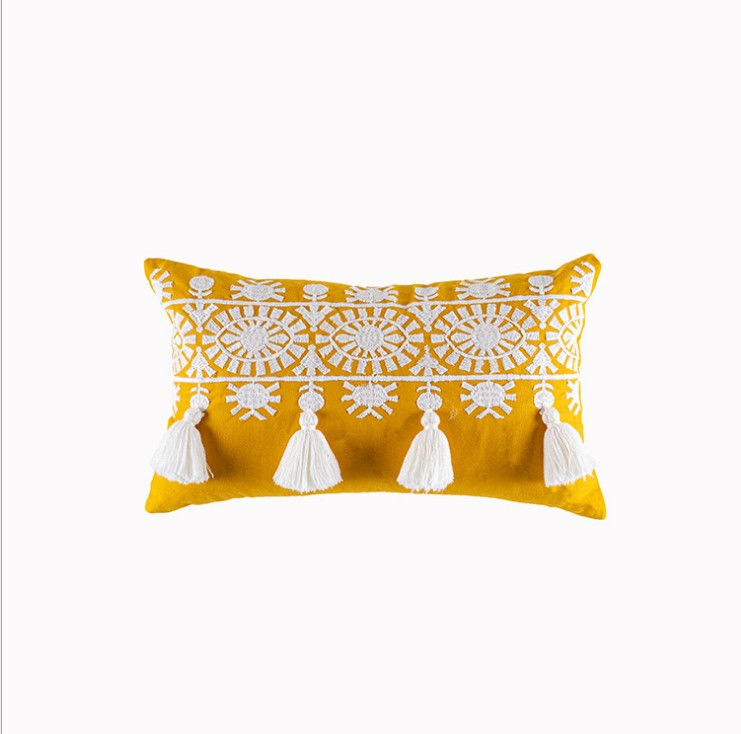 Thumbnail: Bohemian Embroidered Cushion Cover – Linen Cotton Square 17" x 17"