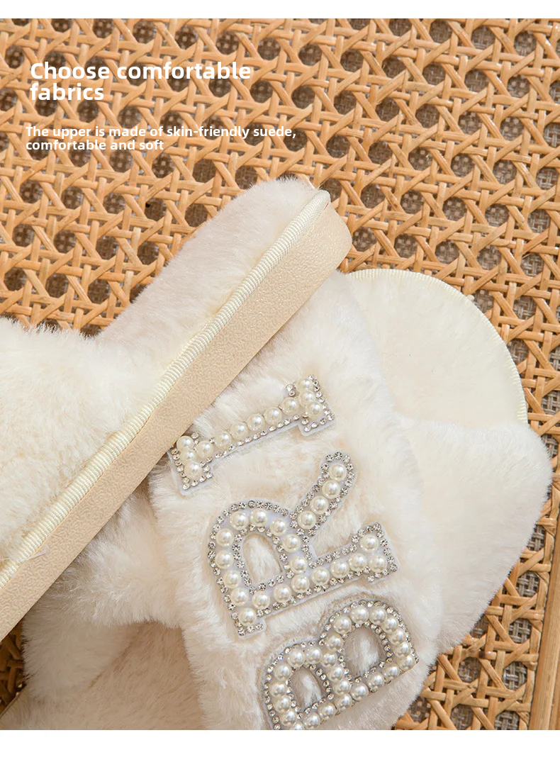 Thumbnail: Pearl Letter Bride Slippers for Women Summer Wedding Party Comfortable Pull On