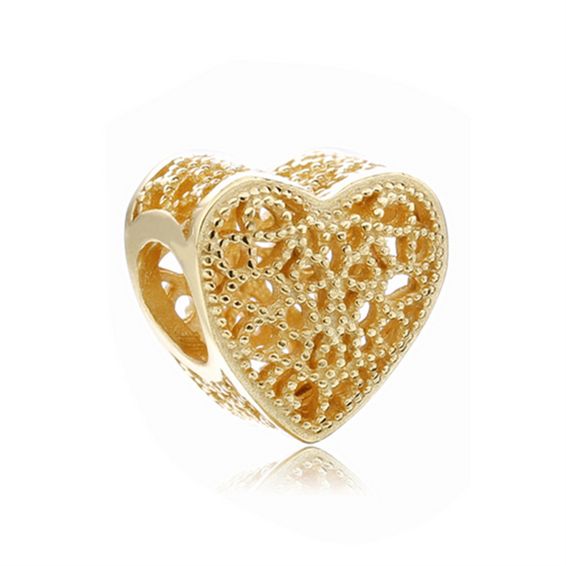 Thumbnail: Gold Lucky Heart Flower Dragon Snowflake Family Tree Charm Bead for Bracelet