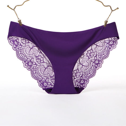 Thumbnail: Lace Trim Seamless Cotton Briefs Sexy Soft Underwear Women Lingerie