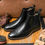 Thumbnail: Mens Handmade Chelsea Boots High Top Black Leather Classic Business Shoes