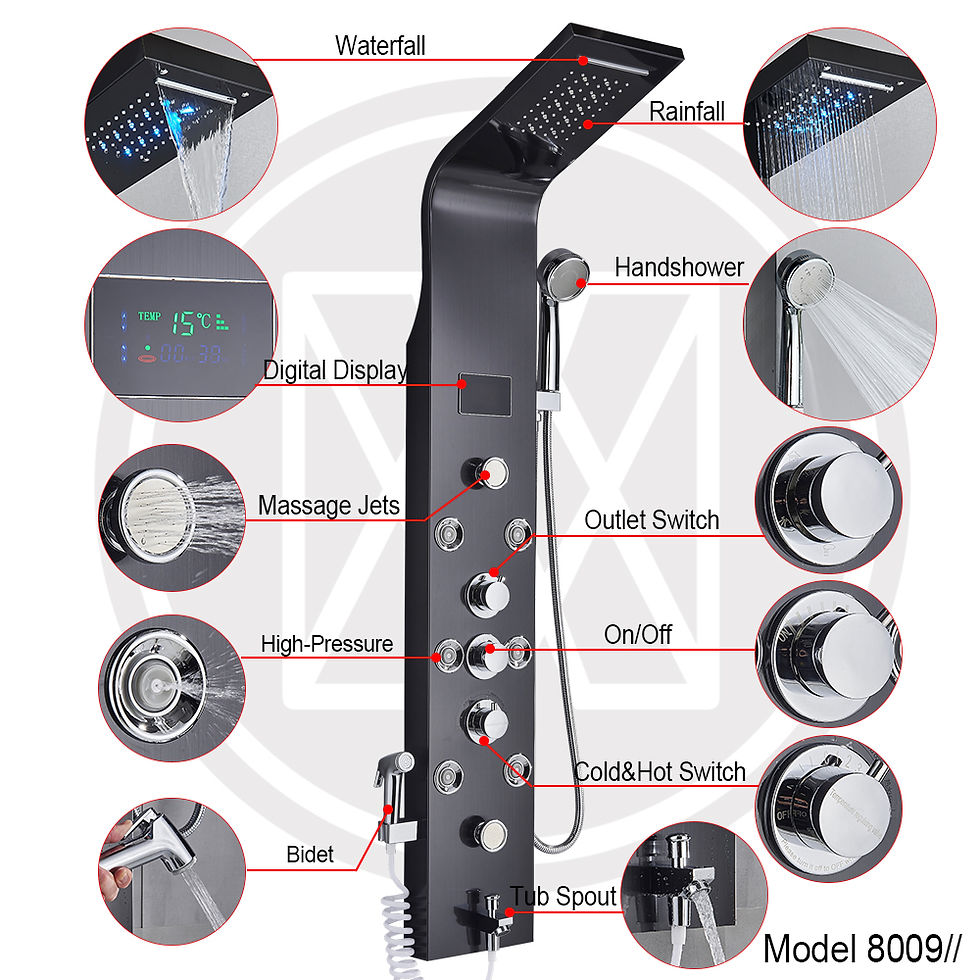 Thumbnail: Black LED Shower Panel – 6-Function SPA Tower with Water-Powered LCD Display