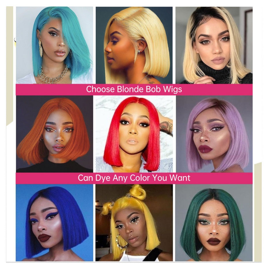 Thumbnail: 613 Blonde Bob Wig 13x6 13x4 Lace Frontal 5x5 Closure Straight Brazilian