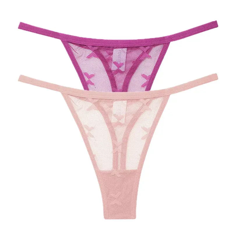 Thumbnail: 2pcs/Set Mesh Transparent Thong Women Panties Underwear
