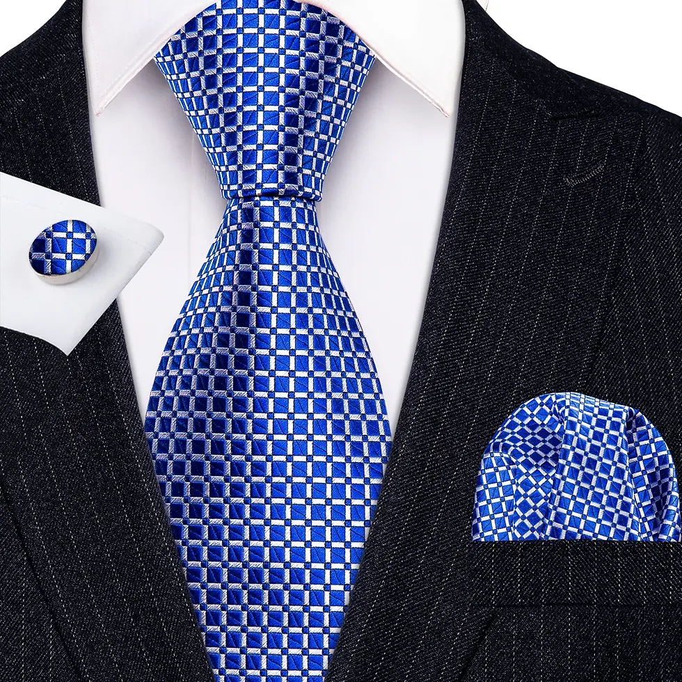 Thumbnail: Men Tie Gold Navy Blue Striped Silk Tie Set