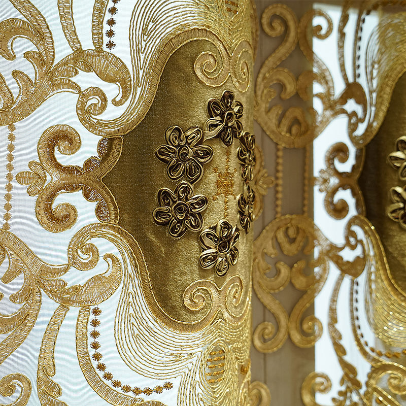 Thumbnail: American Style Luxury Embroidered Chenille Blackout Curtains, Retro Design