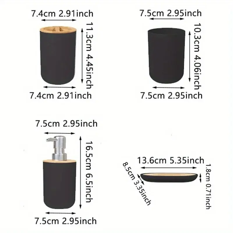 Thumbnail: 4 Piece Bathroom Accessories Set Plastic and Bamboo Organizer Kit