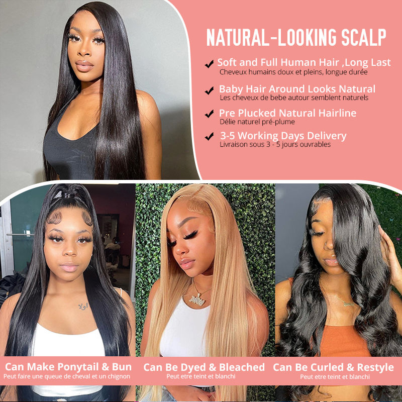 Thumbnail: Bone Straight HD Transparent Lace Frontal Wig – 13x4 & 13x6 Brazilian Hair
