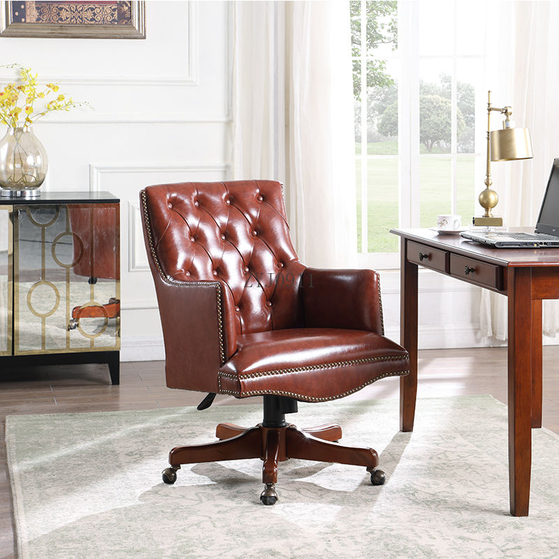 Thumbnail: American Leather Office Chair – Rotatable Birch Frame Computer & Conference Chai