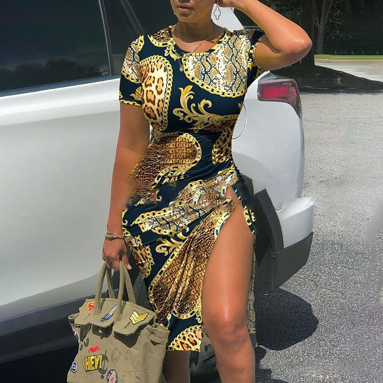 Thumbnail: Patchwork Bodycon Mini Dress Short Sleeve Sexy Club Wear Women Fashion