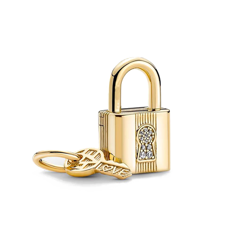 Thumbnail: Golden Love Heart Charm with Sun Lock and Key Bead Pendant for Bracelets