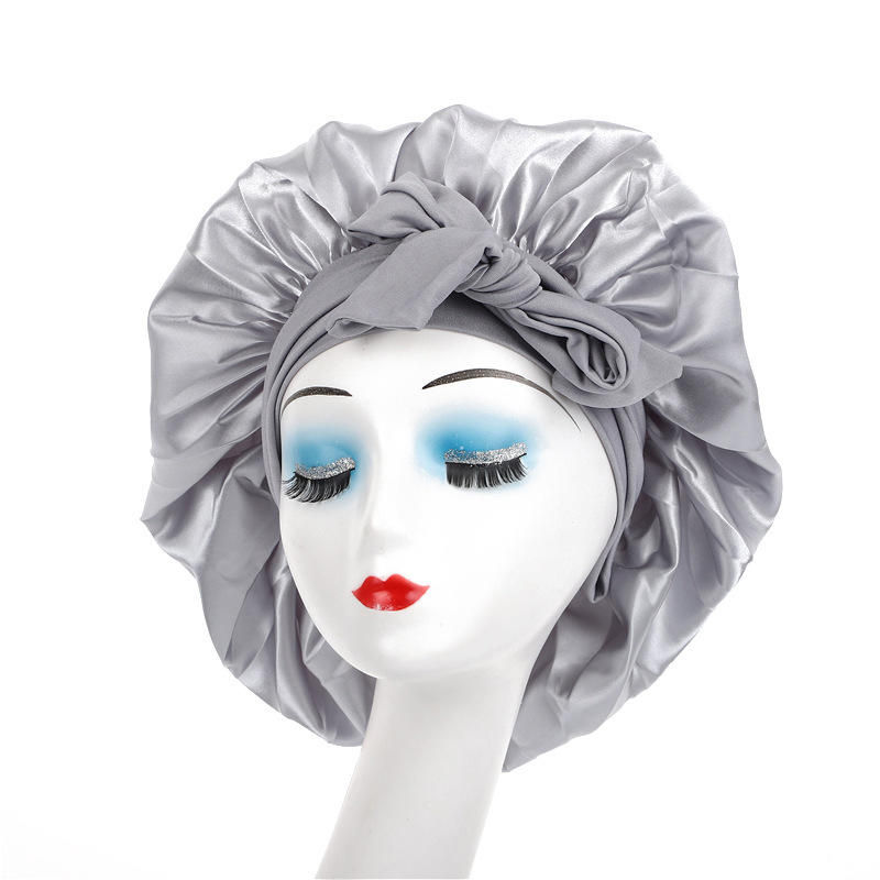 Thumbnail: Elegant Double Layer Satin Bonnet – Wide Brimmed Sleep Hat with Ribbon