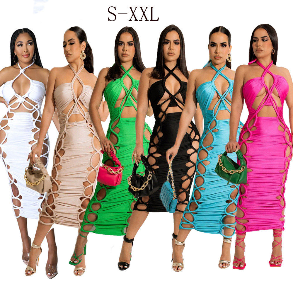 Plus Size Women’s Backless Halter Hollow-Out Bodycon Party Dress