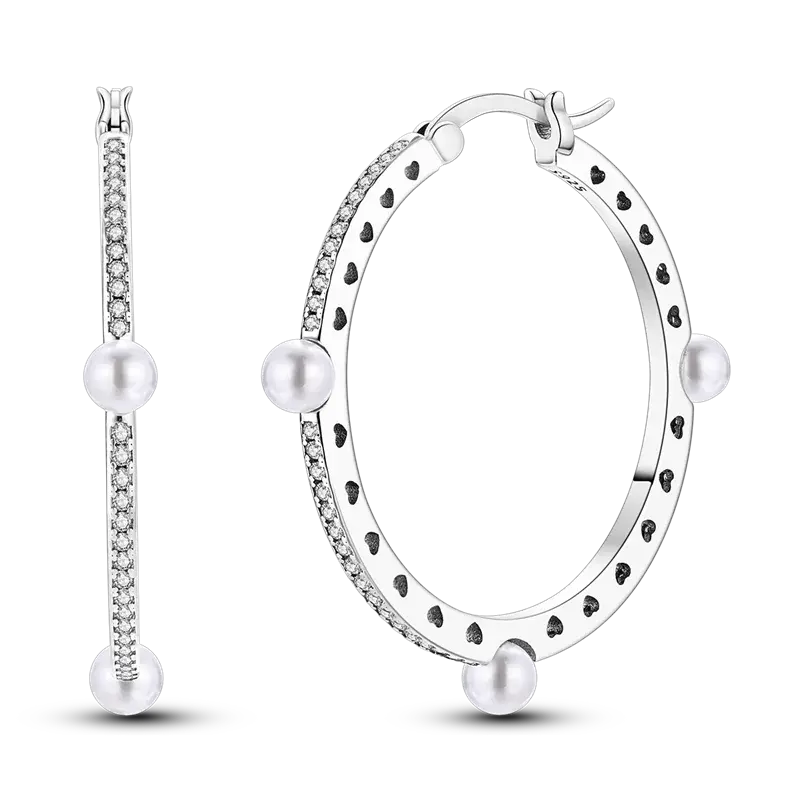 Thumbnail: Sterling Silver Hoop Earrings with Sparkling Zircon – Fine Jewelry for Women