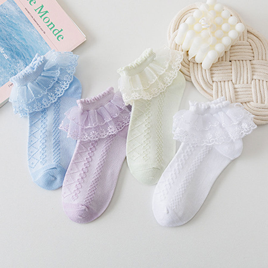 Thumbnail: 5 Pairs Girls Mesh Cotton Socks–Thin Breathable Summer Socks for Kids(0–12 Year)