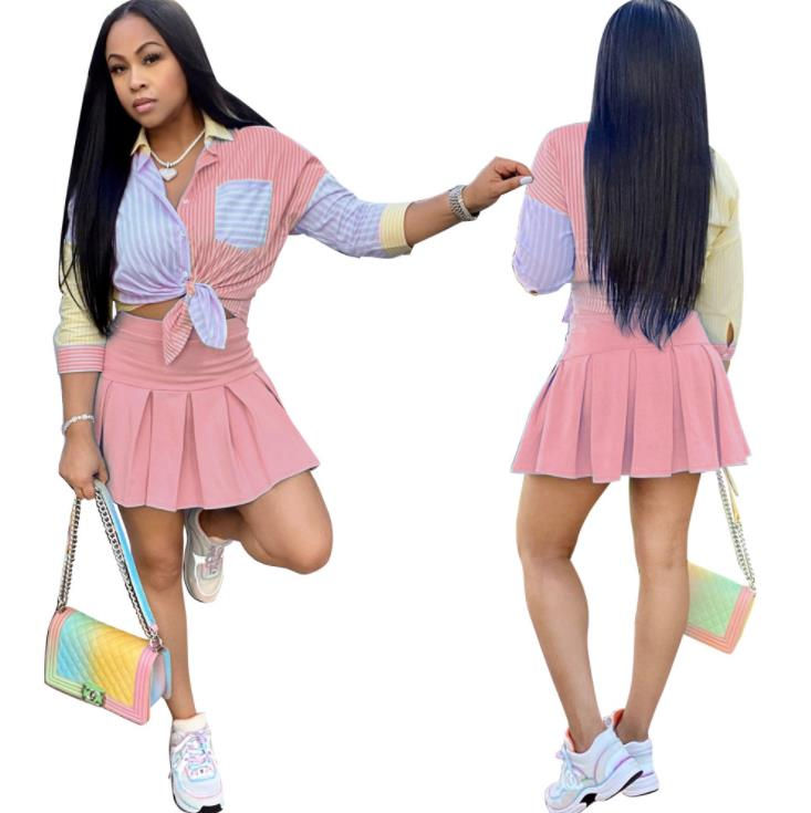 Thumbnail: Womens Summer 2 Piece Set with Sexy Crop Top and Pleated Tennis Skirt Outfit