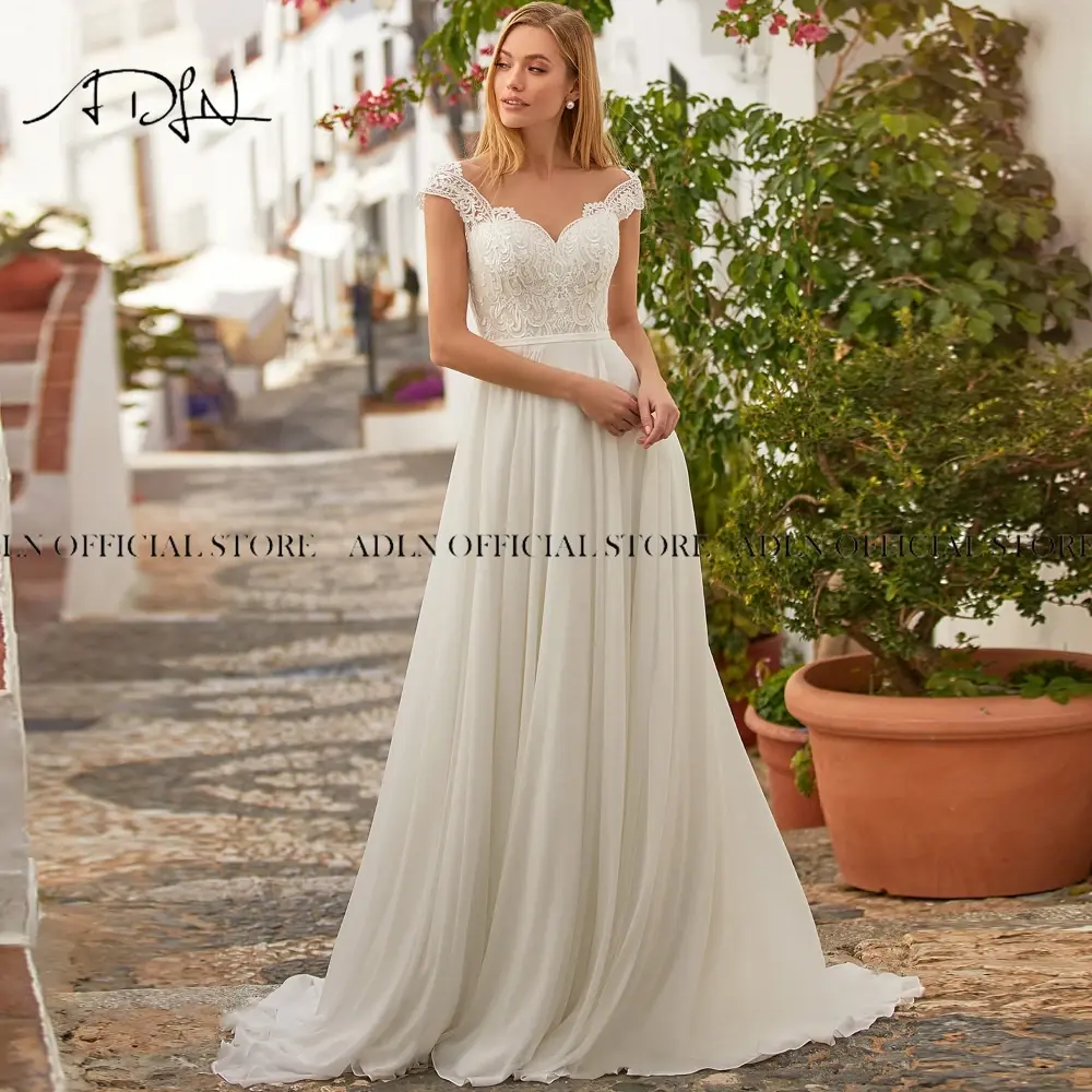 Boho Chiffon A Line Beach Wedding Dress Women Plus Size Bridal Gown