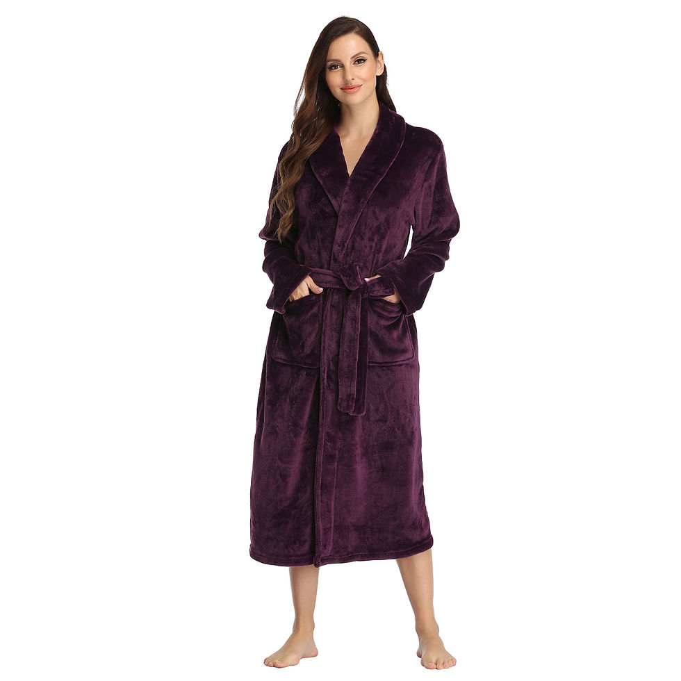 Thumbnail: Women Lapel Bathrobe Warm Facecloth Fleece Solid Color Autumn Winter Style