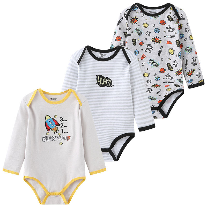 Thumbnail: 3PCS Cartoon Long Sleeve Bodysuits – Unisex Newborn Outfit Set