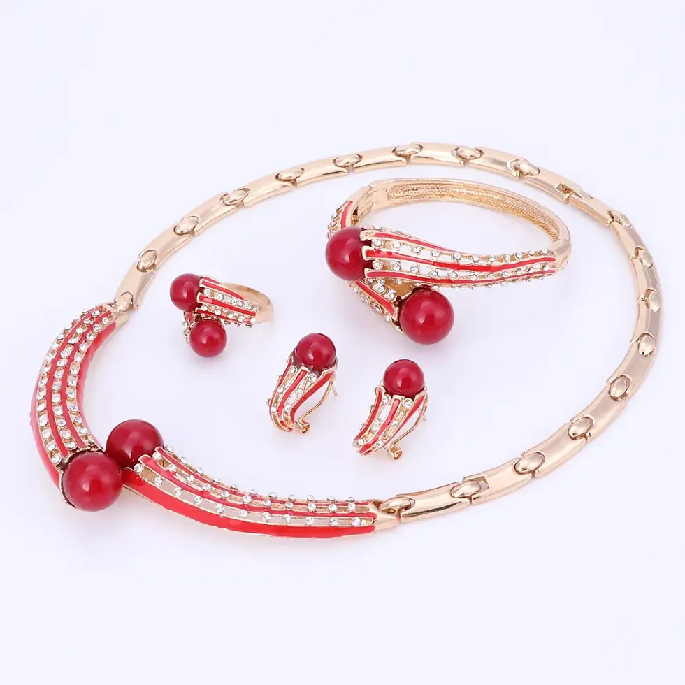Thumbnail: Gold Color Jewelry Sets Women Simulated Pearl Crystal Necklace Earrings Set