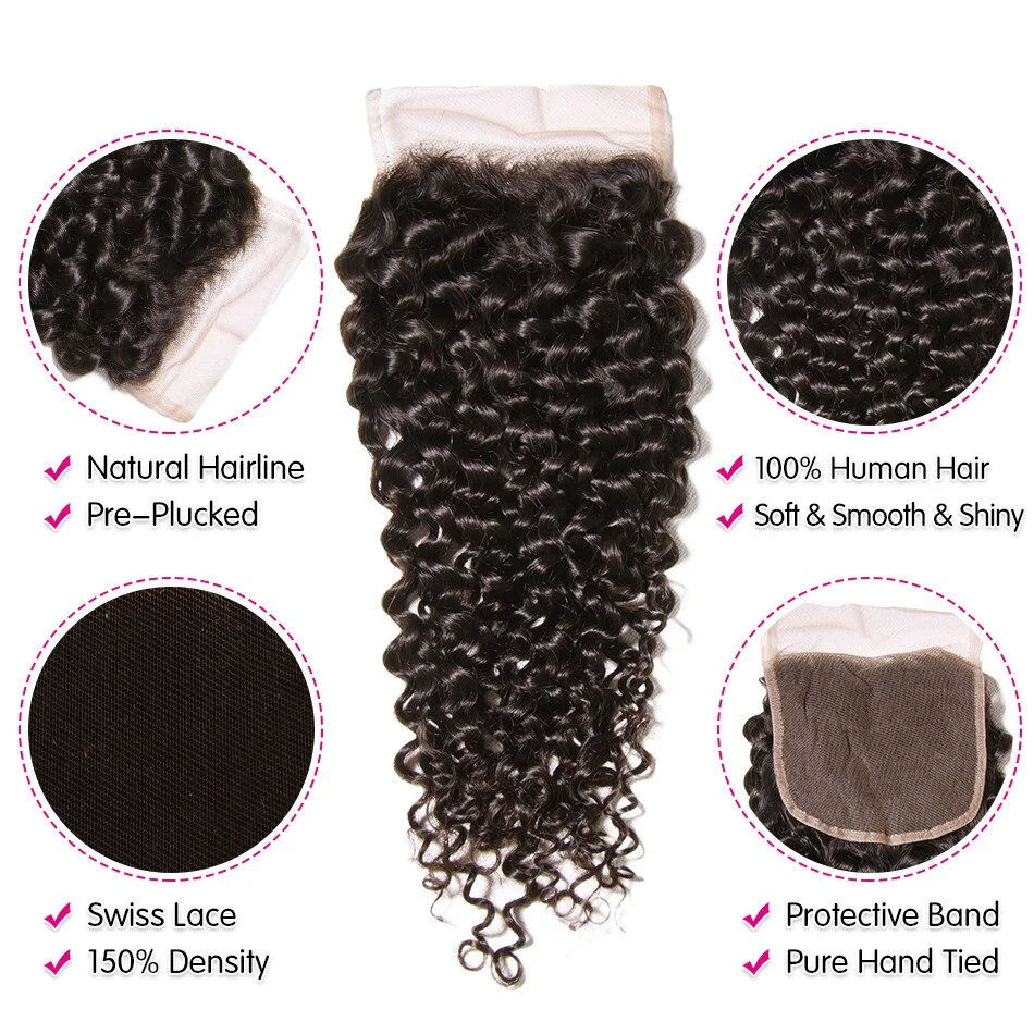 Thumbnail: Curly Hair Bundles With 4x4 Closure Natural Color 2/3/4 PCS Human Hair