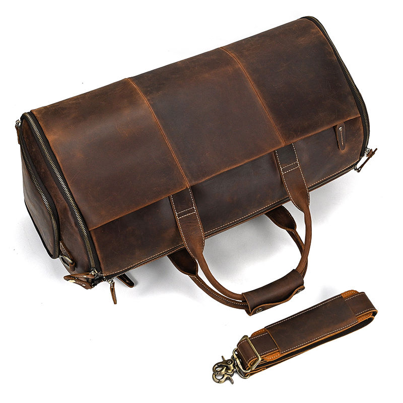 Thumbnail: Crazy Horse Leather Suit Travel Duffel – Foldable Bag with Shoe Pocket