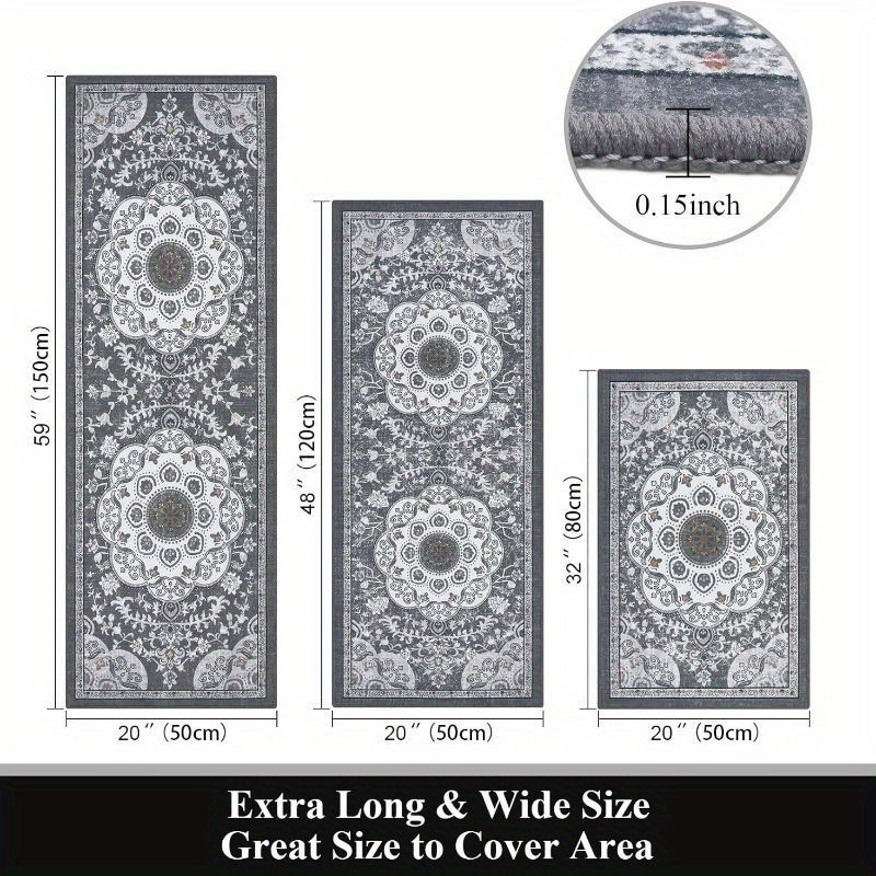 Thumbnail: 3-Piece Bohemian Kitchen Rugs Set Non-Slip Washable Floor Mats