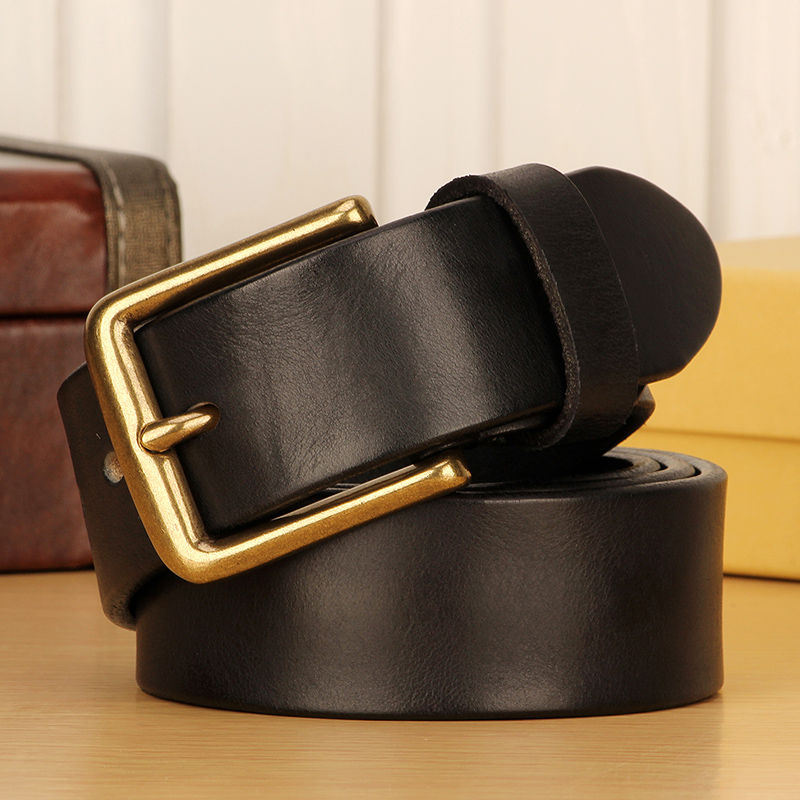 Thumbnail: Men’s Full Grain Italian Leather Belt with Solid Brass Buckle – Casual Jeans Sty