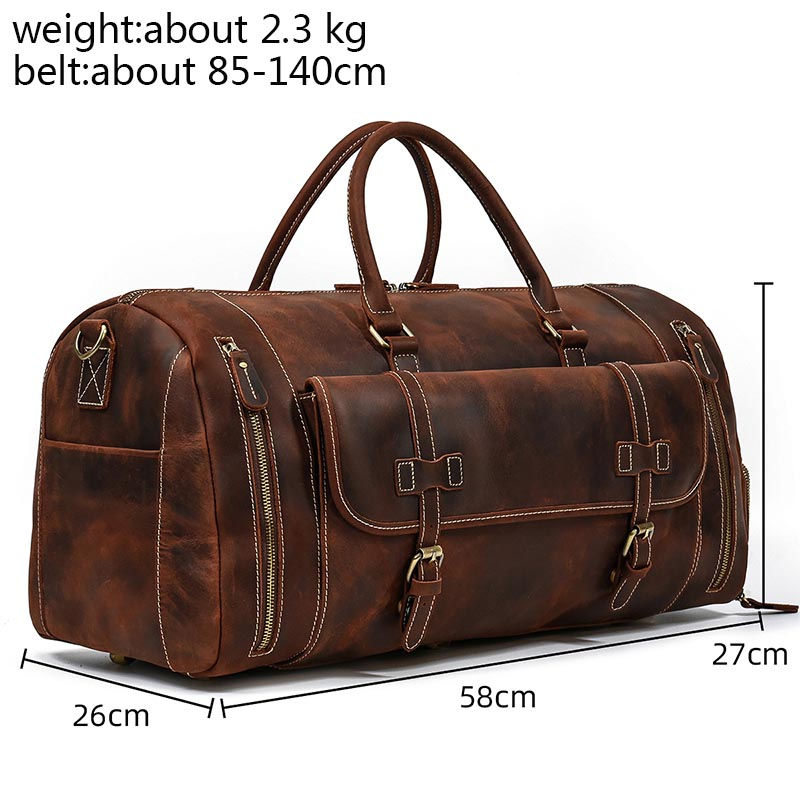 Thumbnail: Crazy Horse Leather Men's Vintage Travel Duffel Bag – Large Cowhide Weekender