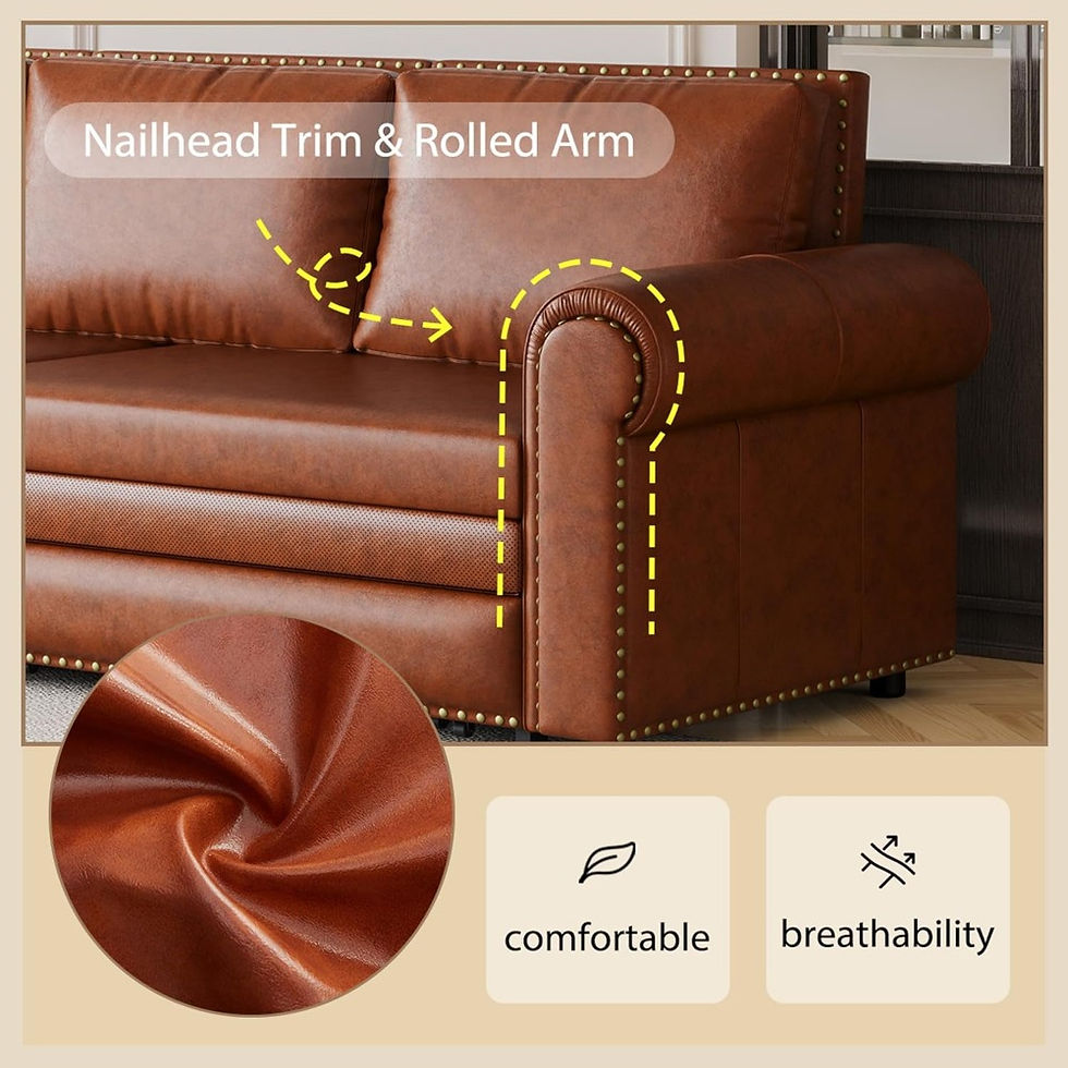 Thumbnail: 93.7" King Size Pull-Out Sofa Bed with Faux Leather Upholstery