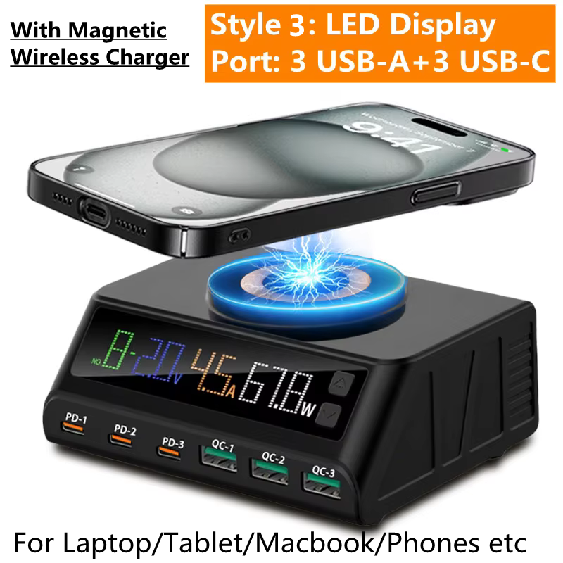 Thumbnail: 1080W Multi-Port USB-C Fast Charging Station – PD, QC3.0, LED Display, Desktop