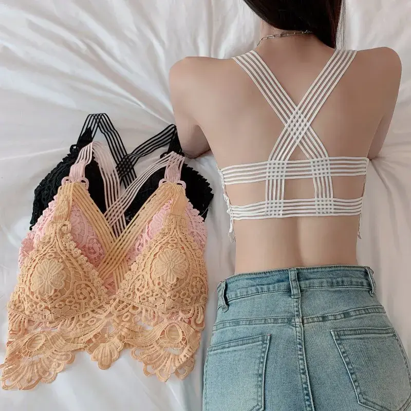 Thumbnail: Black Lace Hollow-Out Deep V-Neck Crop Top for Sexy Club and Summer Outfits