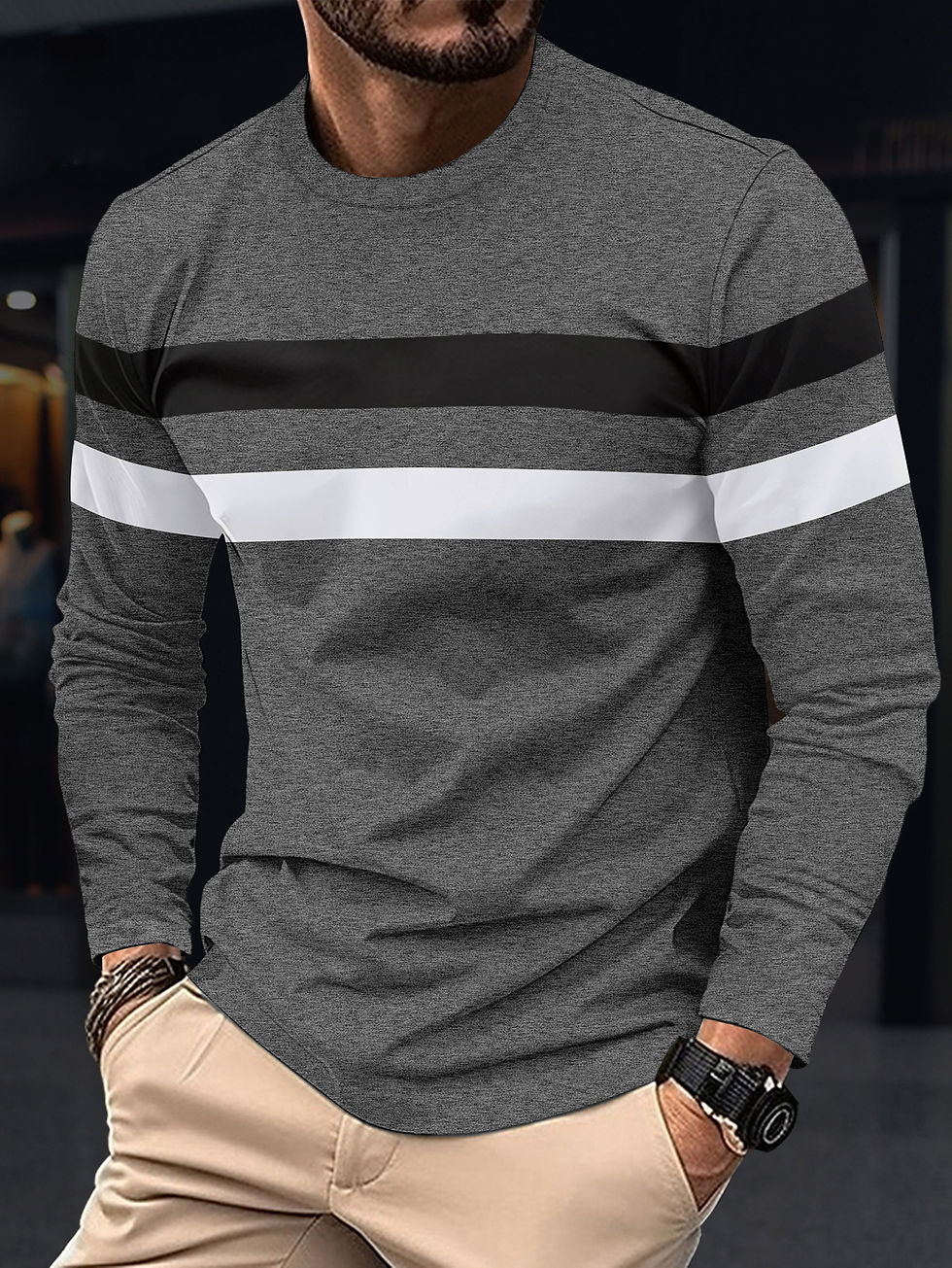 Thumbnail: Men's Breathable Long Sleeve Casual T-shirt – All Seasons