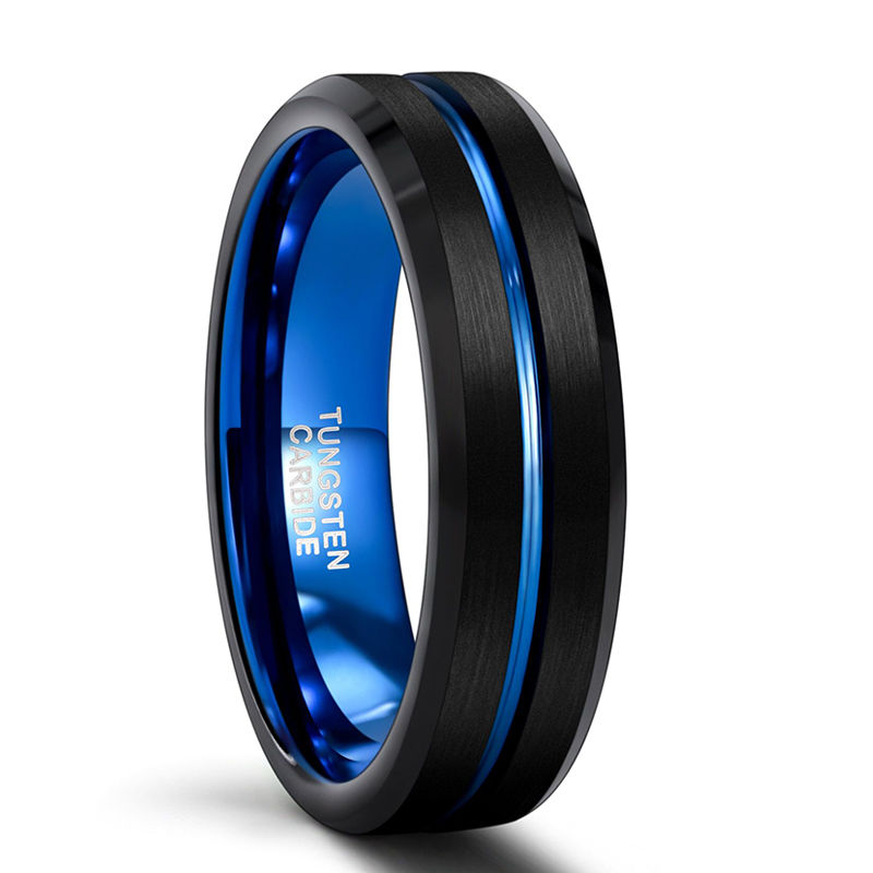 Thumbnail: TIGRADE Tungsten Carbide Wedding Band – Blue & Black Design, 6mm/8mm/10mm Widths