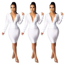 Thumbnail: Solid Color Belted Elegant Office Dress