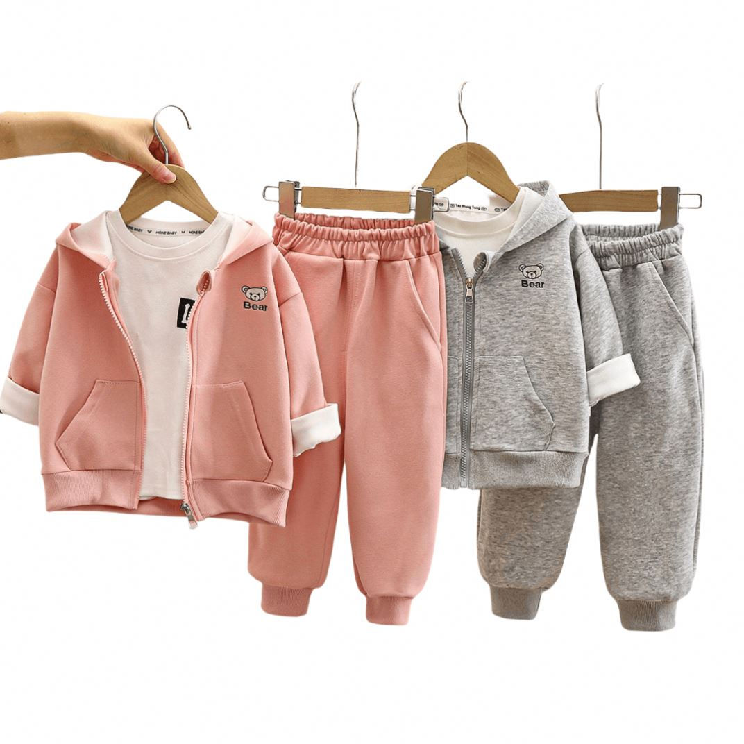Baby Hooded Zip Cardigan Sweatshirt and Sportswear Set for Boys and Girls