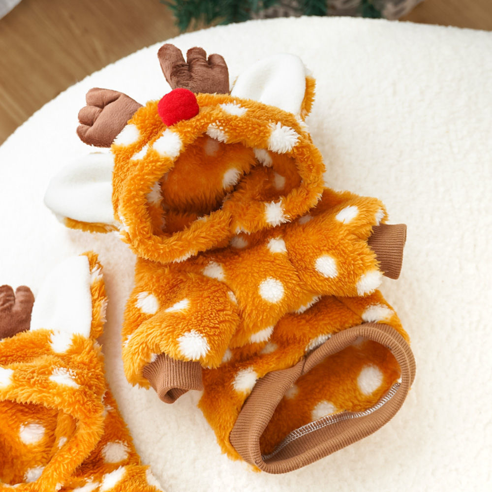 Pet Dog & Cat Christmas Reindeer Costume – Warm Fleece for Autumn/Winter