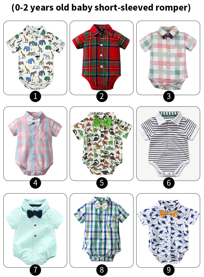 Thumbnail: Baby Boy Bow Tie Bodysuit – Cartoon Animal Print Cotton Romper