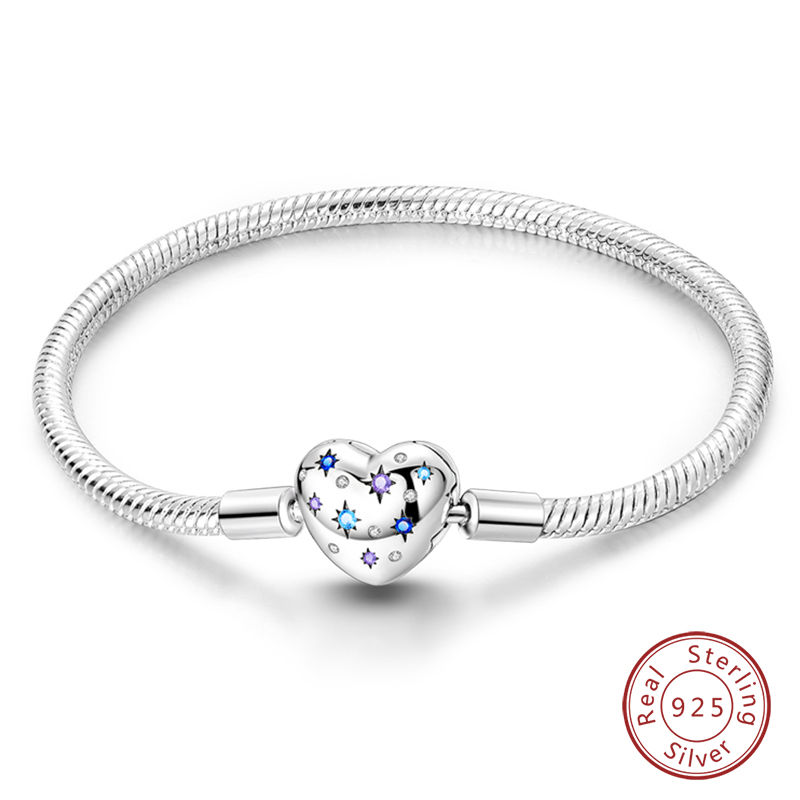 Thumbnail: Elegant Silver Heart and Star Bracelet Adjustable 17 to 20CM Stylish Jewelry