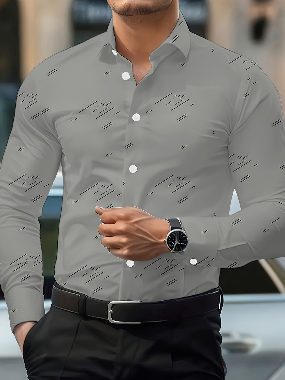 Thumbnail: Men’s Solid-Color Casual Business Shirt – Long Sleeve Travel & Party Wear