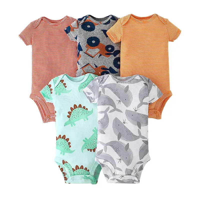Thumbnail: 5 Piece Set Breathable Cotton Short Sleeve Bodysuits for Infant Summer Comfort