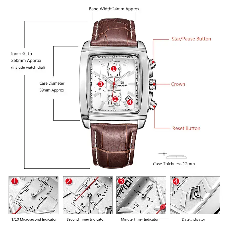 Thumbnail: Chronograph Men's Watch – Waterproof Leather Sport Calendar Wristwatch