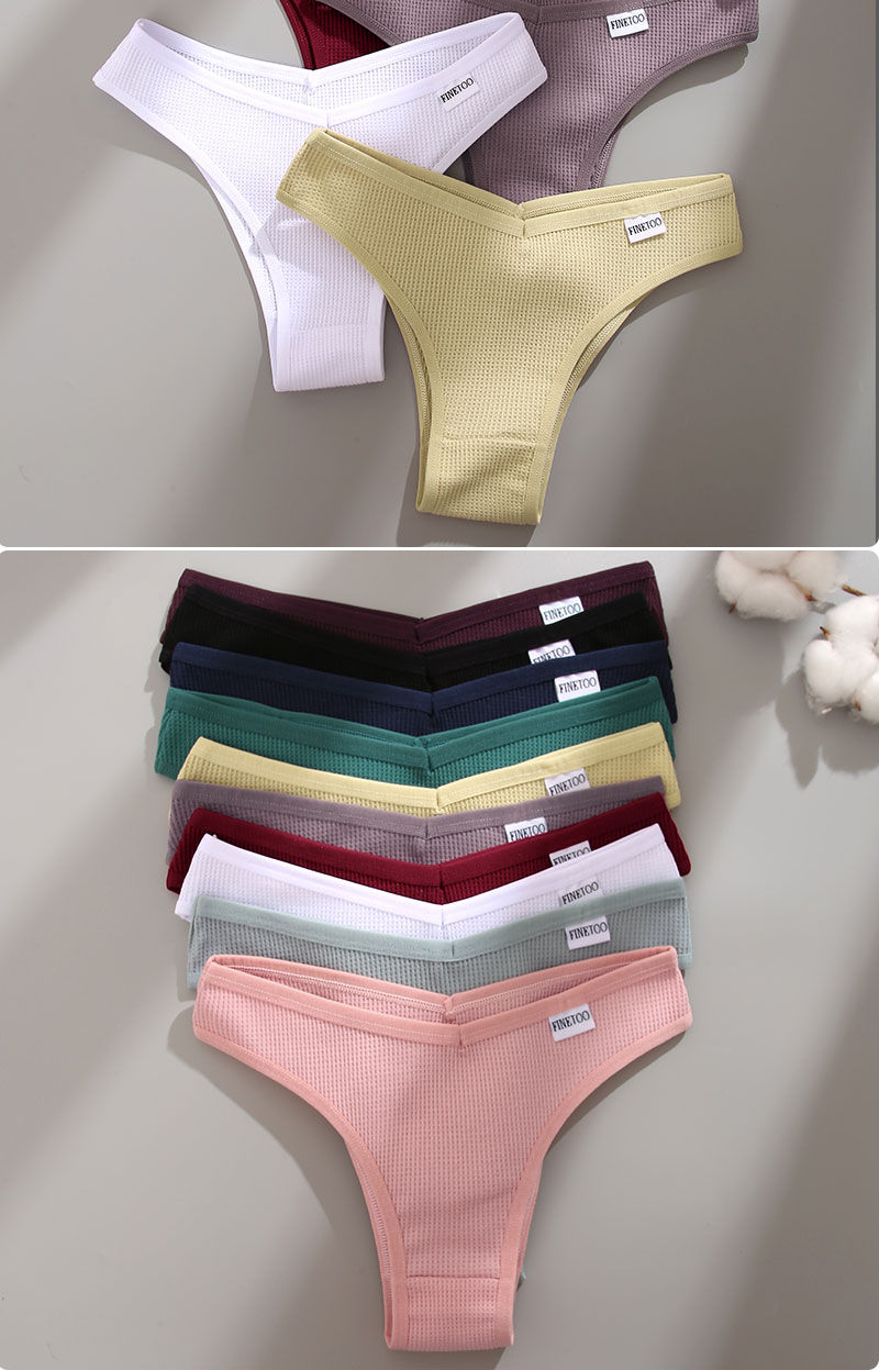 Thumbnail: 6pcs Waffle Cotton V Waist Panties Set for Women High Elastic Soft Underwear