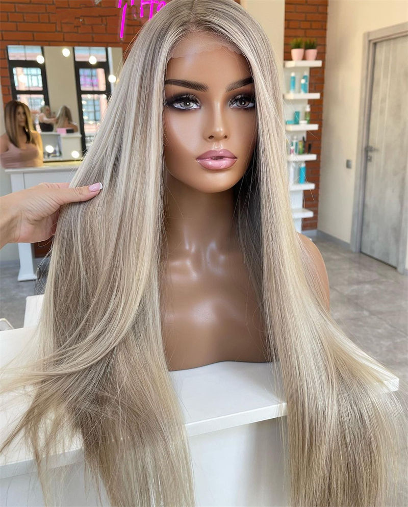 Side Parting Synthetic Wig – Pre-Plucked Straight Lace Front with Human Blend