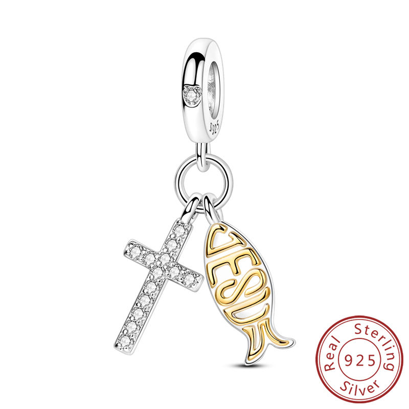 Thumbnail: 925 Silver Golden Bow & Animal Charm Beads with Zircon for DIY Bracelets