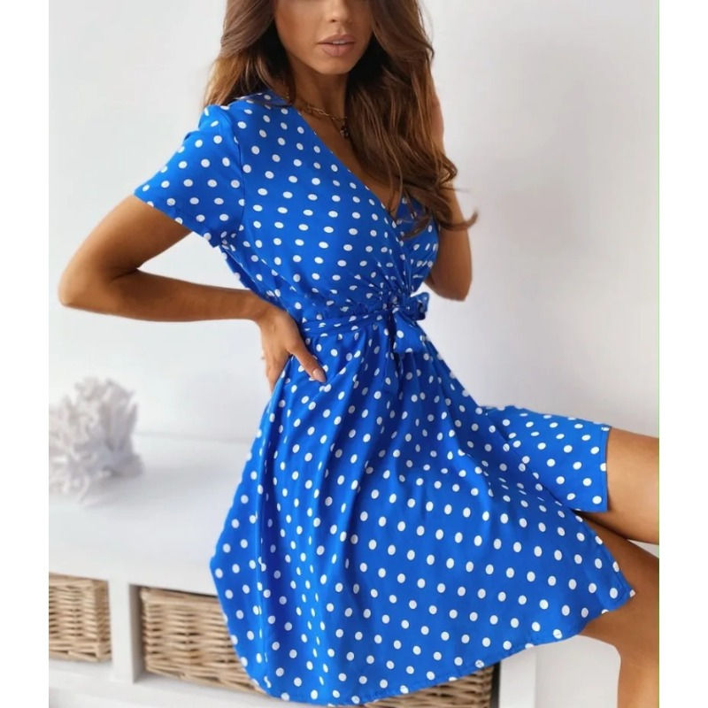 Thumbnail: Women's Polka Dot Knee-Length Casual V-Neck Dress