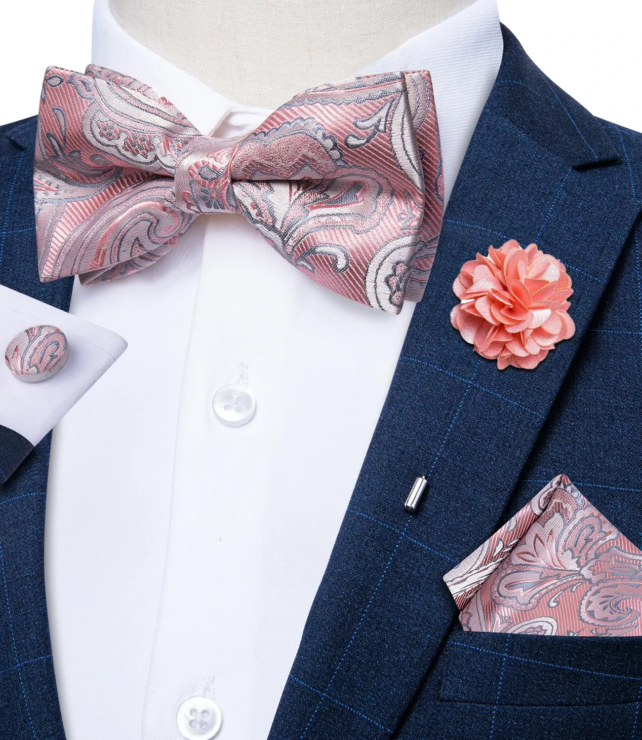 a { textPink Paisley Pre‑Tied Bow Tie Set Jacquard Wedding