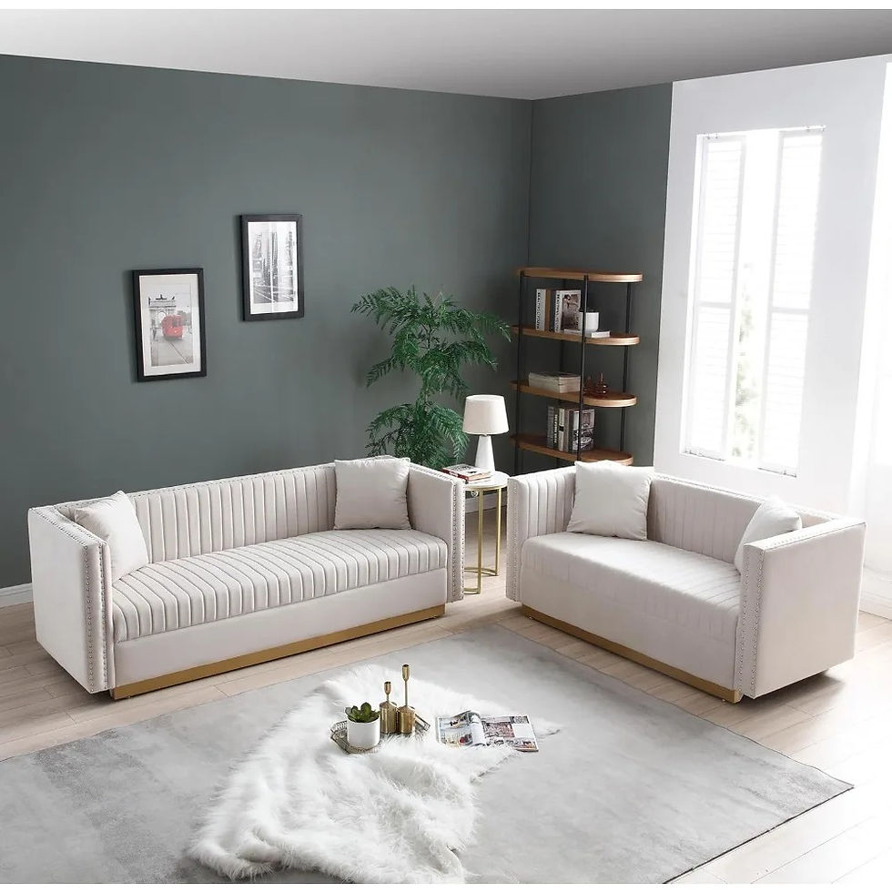 Thumbnail: Luxury Velvet Sofa Set with Gold Metal Legs and Pillows