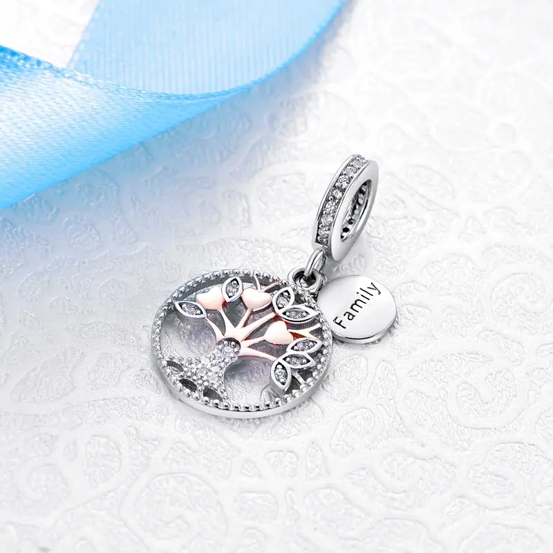 Thumbnail: Original 925 Sterling Silver Charm Bead Family Tree Mom Pendant